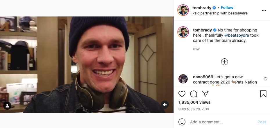 Tom Brady Sponsored Post for social media reach