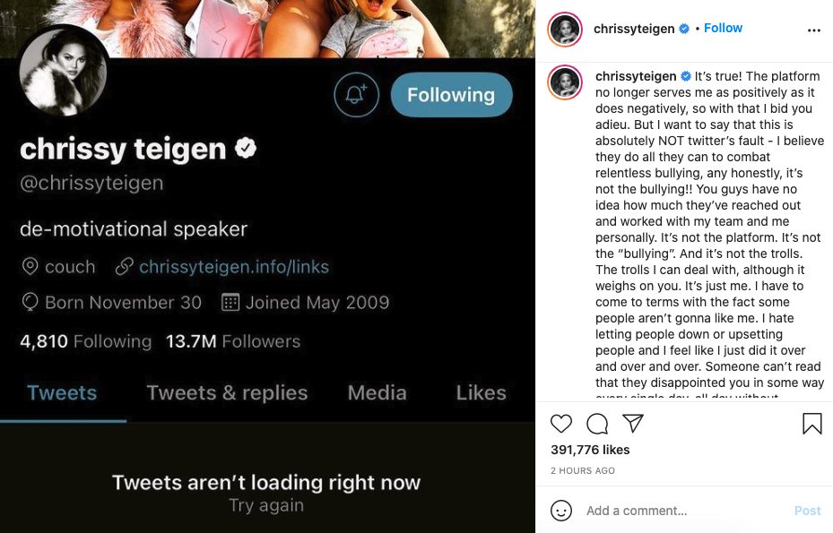 Chrissy Teigen Social Media Post