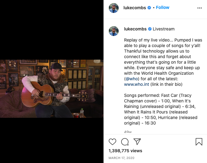 Luke Combs Instagram Live