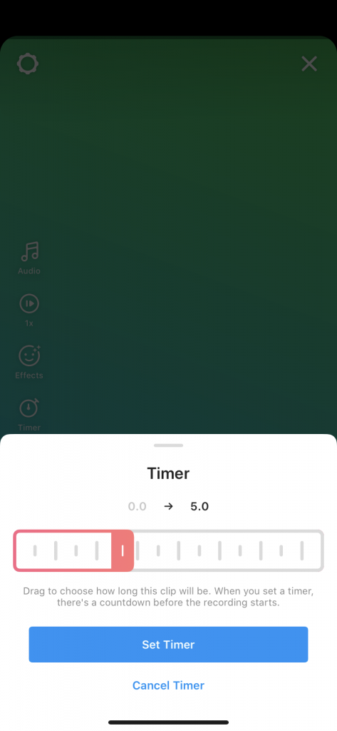Setting a timer when recording a Reel