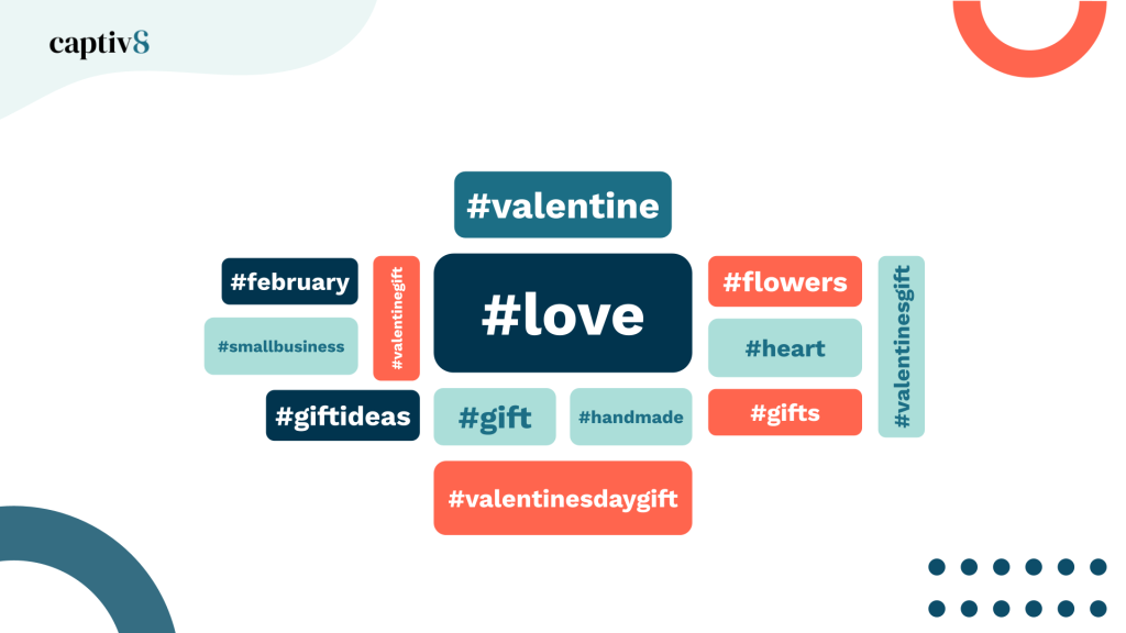 Word cloud showcasing the top hashtags that occur in tandem with #ValentinesDay